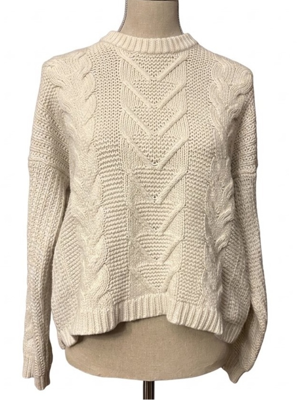 Marine Layer Pearl Cable Crewneck Sweater Cotton Nylon Wool Cream L
